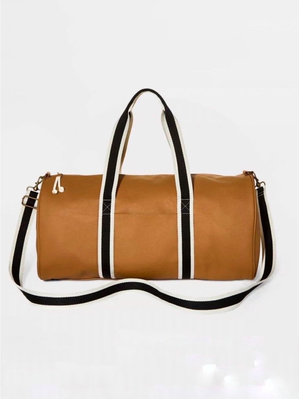 Universal Thread Tan Travel Duffel with Black-and-White Striped Straps